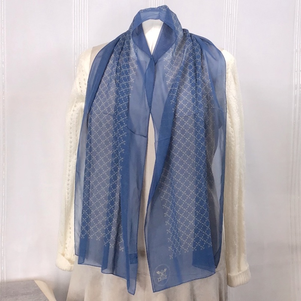 🇸🇪 Rica Sweden Blue Silk Chiffon Oblong Scarf - Picture 3 of 9